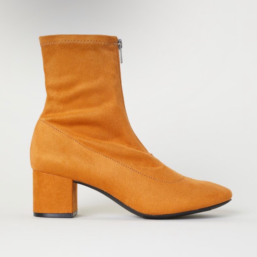 Mustard Yellow Suede Zip Up Sock Booties Sz 9.5